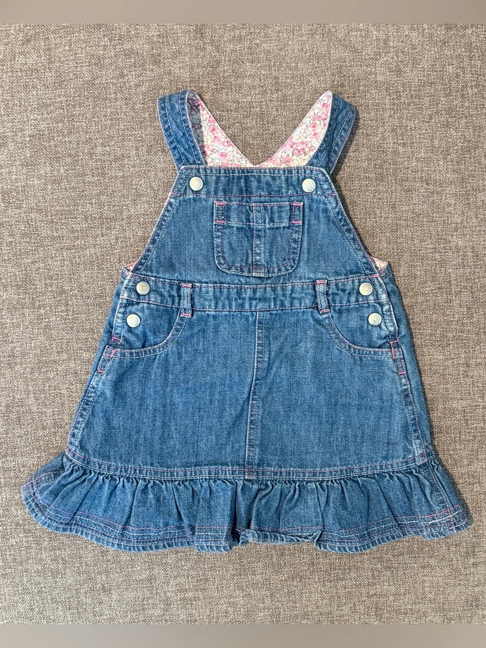 Baby GAP Blue Denim Ruffle Pinafore Overalls Dress 18-24m